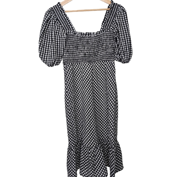 Ganni Searsucker Midi Dress Black White Plaid Check New With Tags Size 36 US 6 - Picture 3 of 10